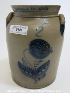 Collectible: Crockery: 11 1/4" T Double Handled Salt Glazed Crock with Ear Handles; #2;  marked P. Clark and Co., Lyons (Description Altered Nov. 7 at 8:15am)