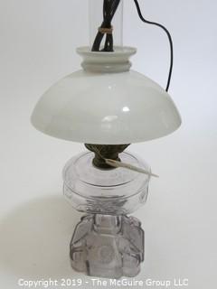 Collectible: Kerosene lamp: Electrified: 20 1/4" T Glass Table Lamp with smooth milk glass shade