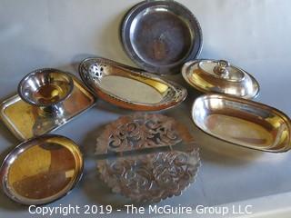 Collectible: Silver plate: Collection of Silver Plated Serving Dishes and Trivet