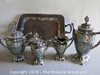 Collectible: Silver plate: Coffee and Tea Service with Under tray; double plated silver on copper