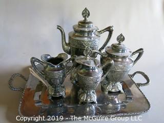 Collectible: Silver plate: Coffee and Tea Service with Under tray; double plated silver on copper