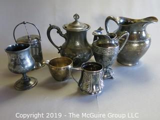 Collectible: Silver plate: Assorted silver plate Serving Pieces; various hallmarks shown