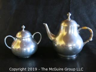 Collectible: Pewter: Antique Pewter Coffee Pot and Sugar Bowl; made in Holland