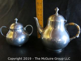 Collectible: Pewter: Antique Pewter Coffee Pot and Sugar Bowl; made in Holland