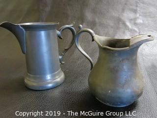 Collectible: Pewter: (2) Antique Pewter Pitchers; marked "Oman and Co., Cincinnati #4"