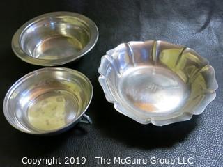 Collectible: Pewter: (3) Pieces of Antique Pewter Servingware; hallmarks shown in photos