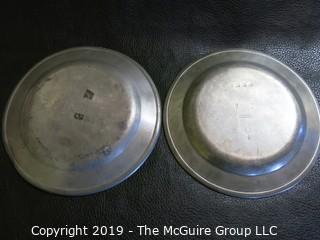 Collectible: Pewter: (2) Antique Pewter Plates; hallmarked; Samuel Havrop; Shrewsbury, Shopshire, England