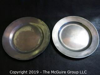 Collectible: Pewter: (2) Antique Pewter Plates; hallmarked; Samuel Havrop; Shrewsbury, Shopshire, England