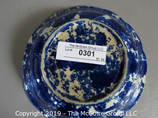 Collectible: Ceramic: Antique Blue on White Spongeware Bowl; 8" diameter at rim 