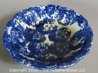 Collectible: Ceramic: Antique Blue on White Spongeware Bowl; 8" diameter at rim 