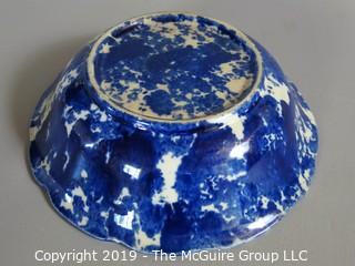 Collectible: Ceramic: Antique Blue on White Spongeware Bowl; 8" diameter at rim 