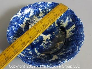 Collectible: Ceramic: Antique Blue on White Spongeware Bowl; 8" diameter at rim 