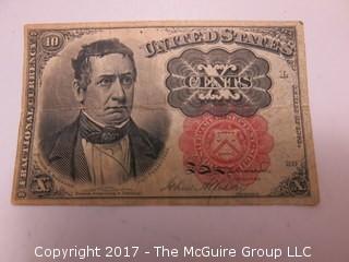 1863 Red Seal U.S. 10 Cent Note with 5mm Long Key; William M. Meridith