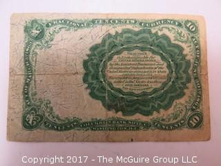 1863 Red Seal U.S. 10 Cent Note with 5mm Long Key; William M. Meridith