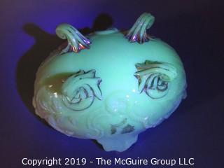 Collectible: Ceramics: Fluorescent Hand Painted, Footed Ceramic Bowl. Cream glaze fluoresces greenish under UV light