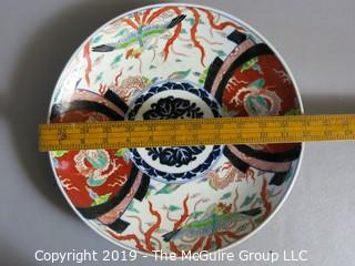 Collectible: Art: Ceramics: 12" diameter hand painted ceramic plate with dragon motif 