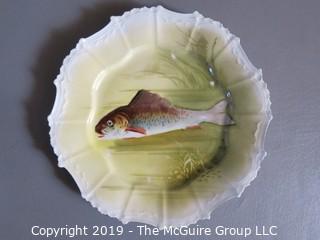 Collectible: Ceramics: Blaheman & Henderson French Limoges Hand Painted Fish Platter and 3 Plates; platter is 16" diameter and plates are 7 1/2" 