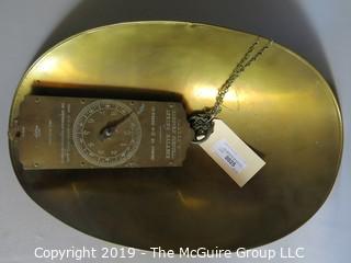 Collectibles: Historic:Industrial: Salter's Improved Circular Spring Loaded Brass Hanging Scale with matching basket; Made in England