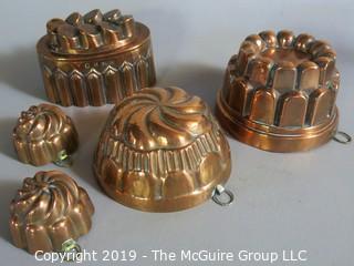 Collectibles: Household: Kitchen: Collection of (5) Antique Copper Molds