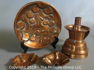 Collectible: Kitchen: Collection of Antique Copper including plate signed "Nekrassoff", U.S. designer