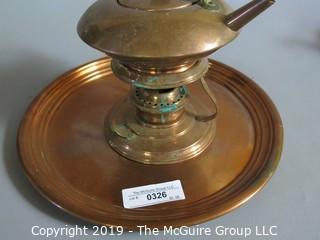 Collectible: Kitchen: Copper Teapot with heating reservoir and similar undertray   