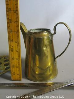 Collectible: Kitchen: Brass: Collection of antique brass including pitcher, two ladles and a trivet