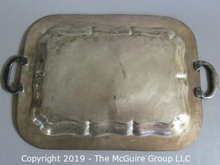 Collectible: Household: Kitchen: Silver: 21" diameter double handled silver serving tray with copper plating 