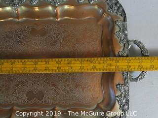 Collectible: Household: Kitchen: Silver: 21" diameter double handled silver serving tray with copper plating 