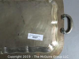 Collectible: Household: Kitchen: Silver: 21" diameter double handled silver serving tray with copper plating 