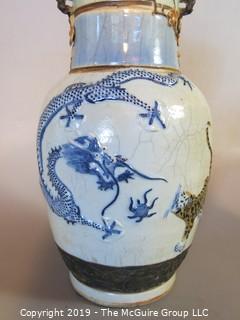 Art: Ceramics: M-C Ceramic Urn; decorated in Asian Motif (TMG # 330)