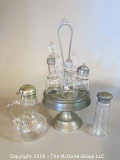 Collectible: Antique: Cruet Set; (note two of the bottles have damage) plus two unmatched items