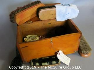 Wooden Shoe Shine Storage Box: VTG: (refer to photos for condition): includes contents