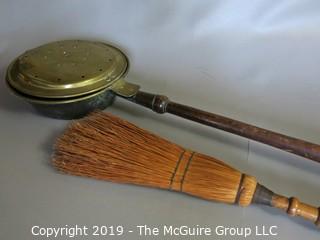 Household: Fireplace Items: Chestnut Roaster and Ash Broom