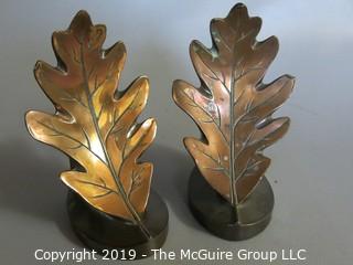 Bronze Oak Leaf Design Book Ends: Philadelphia Mfg.