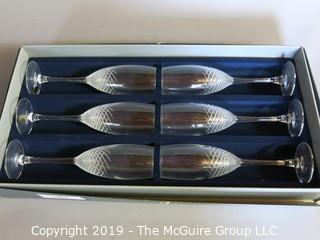 Glassware: 6 Stemmed Champagne Flutes: in Original Box, unused