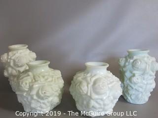 Milk-Glass: Rose Embossed Pattern Vases x4