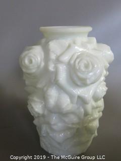 Milk-Glass: Rose Embossed Pattern Vases x4