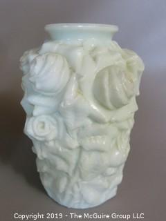 Milk-Glass: Rose Embossed Pattern Vases x4