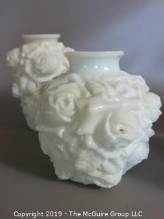 Milk-Glass: Rose Embossed Pattern Vases x4