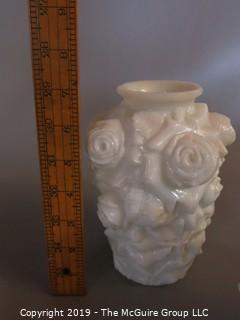 Milk-Glass: Rose Embossed Pattern Vases x4