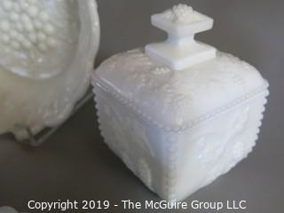 Milk-Glass: Vanity Table Items: Embossed: six items