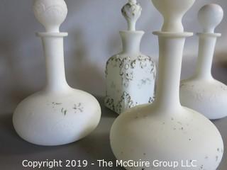 Milk-glass: Painted: four decanters with stoppers