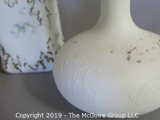 Milk-glass: Painted: four decanters with stoppers