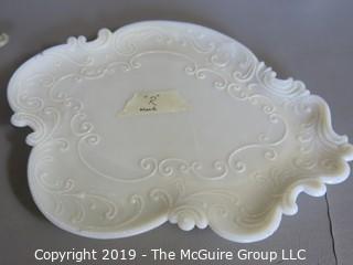 Milk-glass: Dresser Items: including Tray covered box