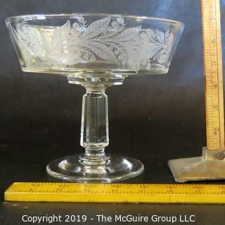 Etched Glass Footed Compote