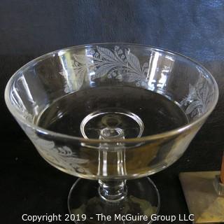 Etched Glass Footed Compote