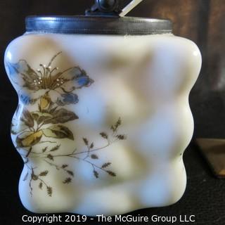 EAPG (Early American Pressed Glass) Mt Washington Painted Biscut Jar w/ silver lid