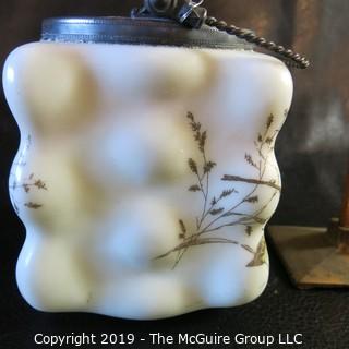 EAPG (Early American Pressed Glass) Mt Washington Painted Biscut Jar w/ silver lid