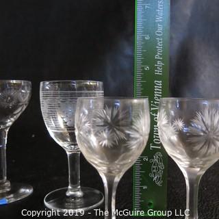 Four EAPG etched glasses