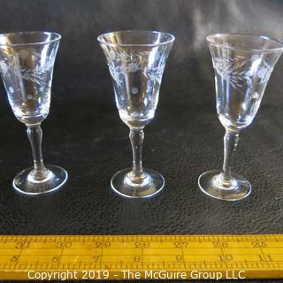 Assortment of Five Stemmed EAPG Etched Glasses & Toothpick holder